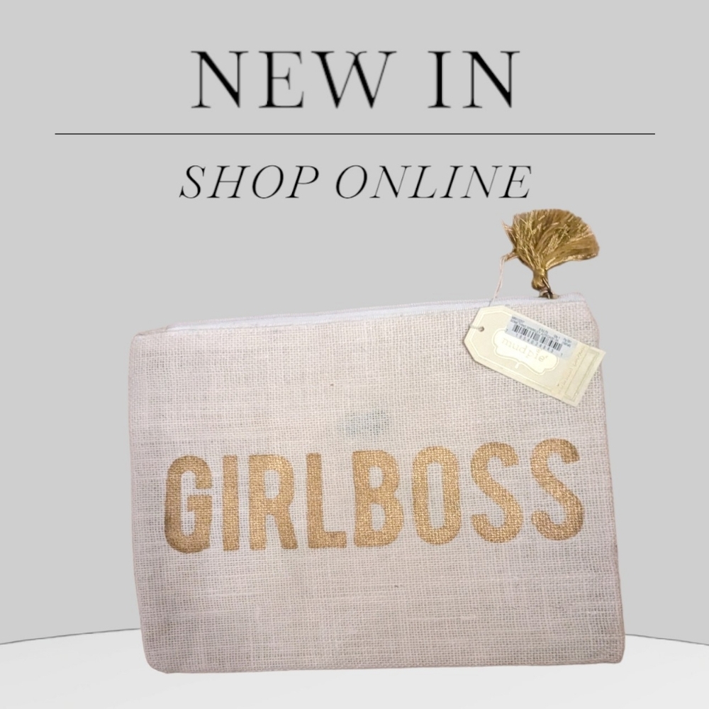 Mud Pie jute cosmetic bag